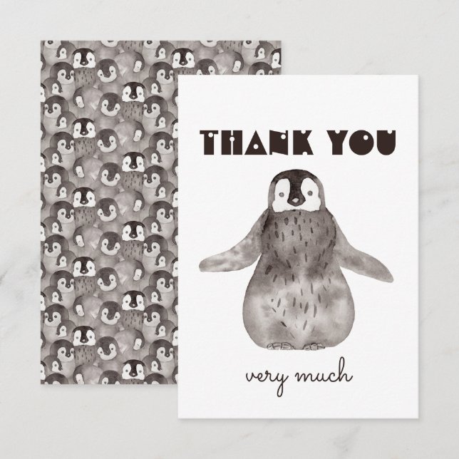 Tarjeta De Agradecimiento Cute Baby Penguin Gracias  (Anverso / Reverso)