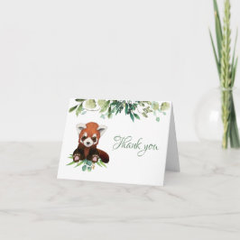 Tarjeta De Agradecimiento Cute Baby Red Panda Greenery Baby Shower