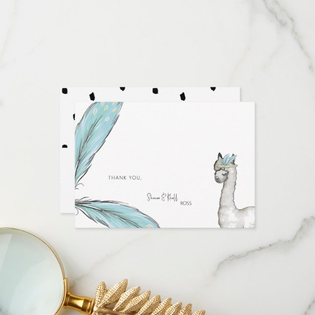 Tarjeta De Agradecimiento Cute Baby Shower Boho Llama White (Anverso/Reverso In Situ)