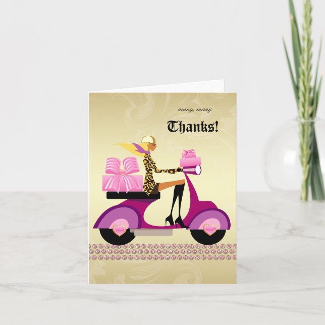 Tarjeta De Agradecimiento Cute Bakery Gift Box Scooter Girl Thank You Card (Anverso)