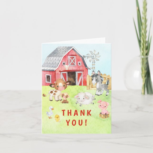Tarjeta De Agradecimiento Cute Barnyard Friends Baby Shower Gracias (Anverso)