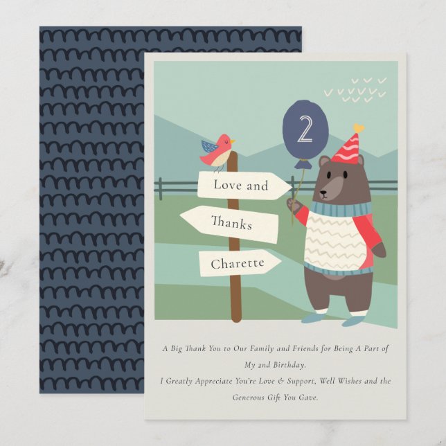 Tarjeta De Agradecimiento Cute Bear Bear Milestone Mountain Cualquier Cumple (Anverso / Reverso)