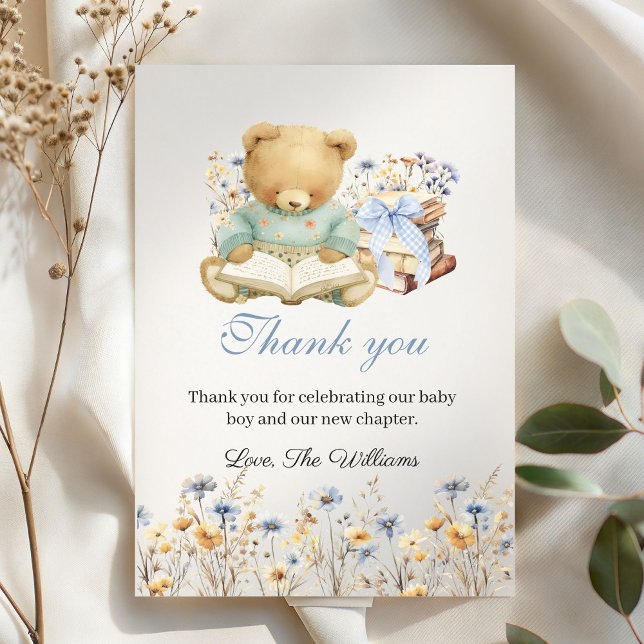 Tarjeta De Agradecimiento Cute Bear Books Baby Shower Thank you (A New chapter will soon begin Bear Books Baby Shower Thank you Card)