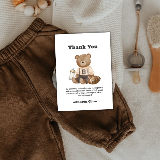Tarjeta De Agradecimiento Cute Bearly Wait Football Sport Boy Baby Shower  (Cute Bearly Wait Football Sport Boy Baby Shower Thank You Card)