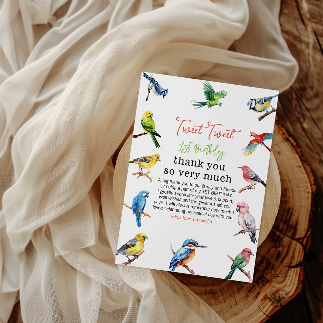 Tarjeta De Agradecimiento Cute Bird 1º cumpleaños (Subido por el creador)