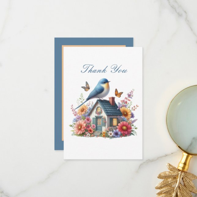 Tarjeta De Agradecimiento Cute bird lovers  (Anverso/Reverso In Situ)
