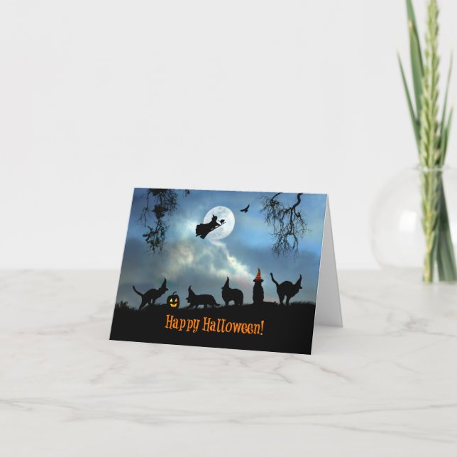 Tarjeta De Agradecimiento Cute Black Cat Happy Halloween Card (Anverso)
