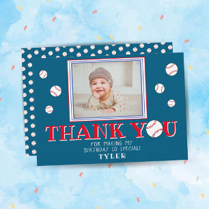 Tarjeta De Agradecimiento Cute Blue Baseball Ball Sports Birday Photo