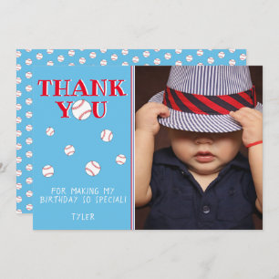 Tarjeta De Agradecimiento Cute Blue Baseball Ball Sports Birday Photo