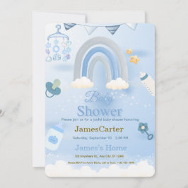 Tarjeta De Agradecimiento Cute Blue Boy Baby Shower Invitation
