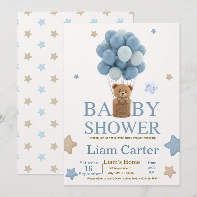 Tarjeta De Agradecimiento Cute Blue Boy Baby Shower Invitation (Anverso / Reverso)