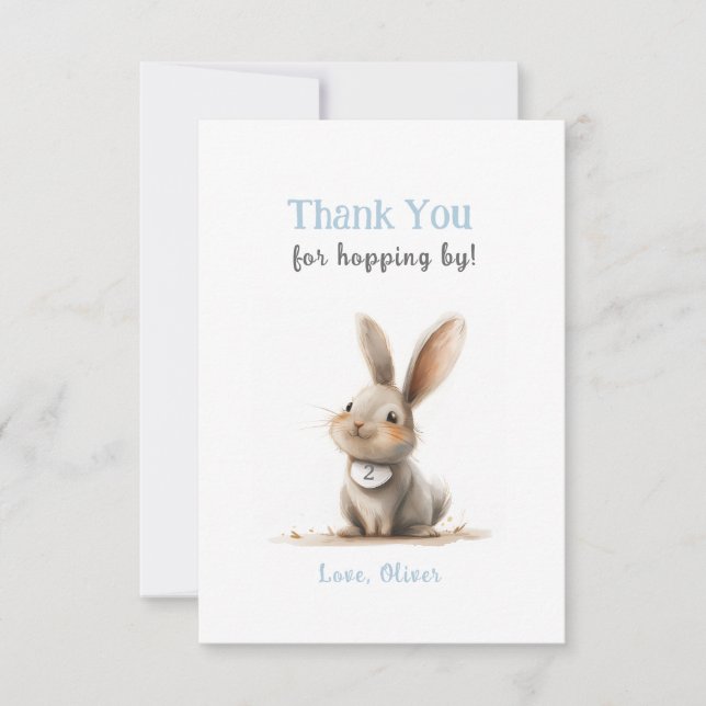 Tarjeta De Agradecimiento Cute Blue Bunny Cumpleaños Gracias Cartas (Anverso)