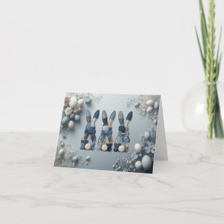 Tarjeta De Agradecimiento Cute blue denim bunnies easter card