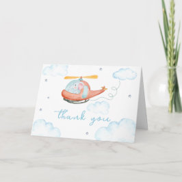 Tarjeta De Agradecimiento Cute Blue Elephant Helicopter Baby Shower
