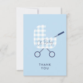 Tarjeta De Agradecimiento Cute Blue Gingham Pram Baby Shower Gracias