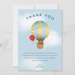 Tarjeta De Agradecimiento Cute Blue Hot Air Balloon Kids Cumpleaños