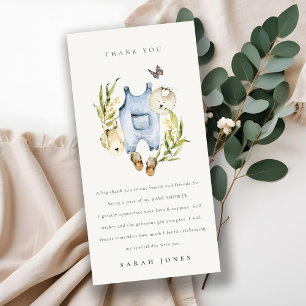 Tarjeta De Agradecimiento Cute Blue Leafy Foliage Boy Clothes Baby Shower