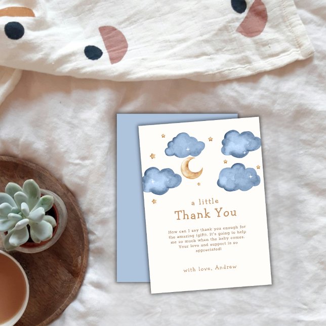 Tarjeta De Agradecimiento Cute Blue Moon Stars Twinkle Twinkle Baby Shower (Cute Blue Moon Stars Twinkle Twinkle Baby Shower Thank You Card)
