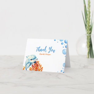 Tarjeta De Agradecimiento Cute Blue & Naranja Dolphin Kids Cumpleaños