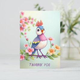 Tarjeta De Agradecimiento Cute Blue Pink Bird Floral Thank You Card