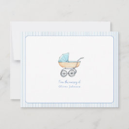 Tarjeta De Agradecimiento Cute Blue Stroller bebé guardería Flat Gracias