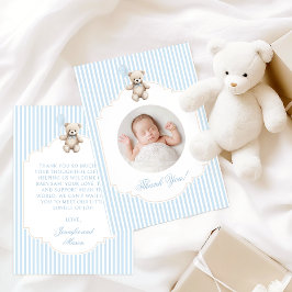 Tarjeta De Agradecimiento Cute Blue Teddy Bear Baby Boy Shower Photo
