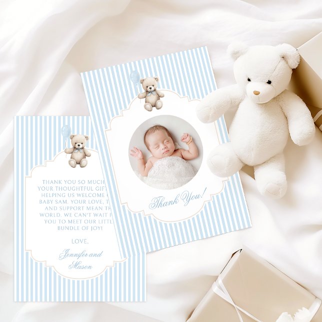 Tarjeta De Agradecimiento Cute Blue Teddy Bear Baby Boy Shower Photo (Subido por el creador)