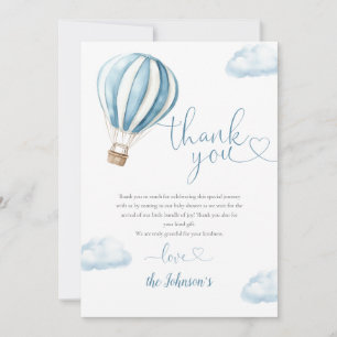 Tarjeta De Agradecimiento Cute BlueHot Air Balloon Baby Shower