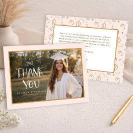 Tarjeta De Agradecimiento Cute Blush Pink Gold Photo Graduation