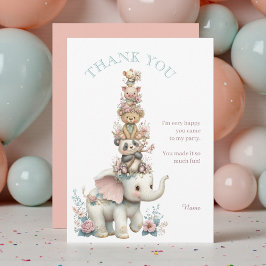Tarjeta De Agradecimiento Cute Boho Animal Birthday Party