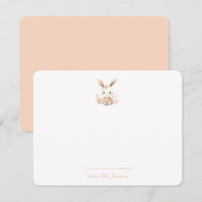 Tarjeta De Agradecimiento Cute Boho Bunny Rabbit Baby Girl Gracias (Anverso / Reverso)