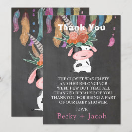 Tarjeta De Agradecimiento Cute Boho Cow Baby Shower Gracias Cartas