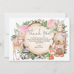 Tarjeta De Agradecimiento Cute Boho Pink Floral Tribal Woodland Cumpleaños