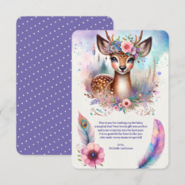 Tarjeta De Agradecimiento Cute Boho Watercolor Woodland Deer Birday Party