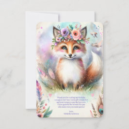 Tarjeta De Agradecimiento Cute Boho Watercolor Woodland Fox Birday Party