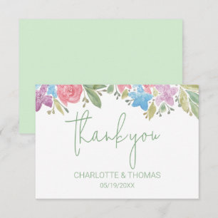 Tarjeta De Agradecimiento Cute Boho Wildflowers Watercolor Pintado a mano