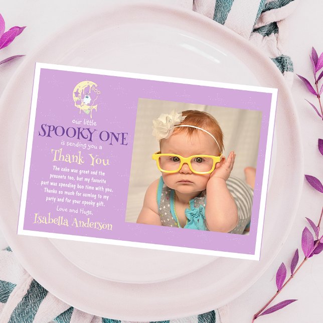 Tarjeta De Agradecimiento Cute Boo Fantasma Luna Niña 1er Cumpleaños Hallowe (Subido por el creador)