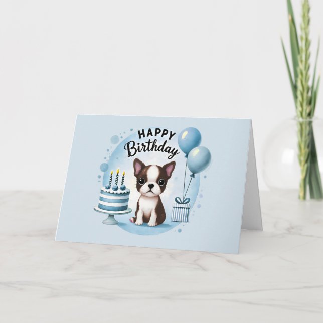 Tarjeta De Agradecimiento Cute Boston Terrier Birthday Card  (Anverso)