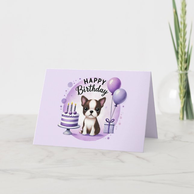 Tarjeta De Agradecimiento Cute Boston Terrier Birthday Card  (Anverso)