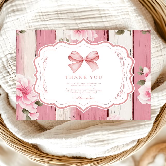 Tarjeta De Agradecimiento Cute Bow Floral Fancy ONE Chica Primer cumpleaños (Subido por el creador)