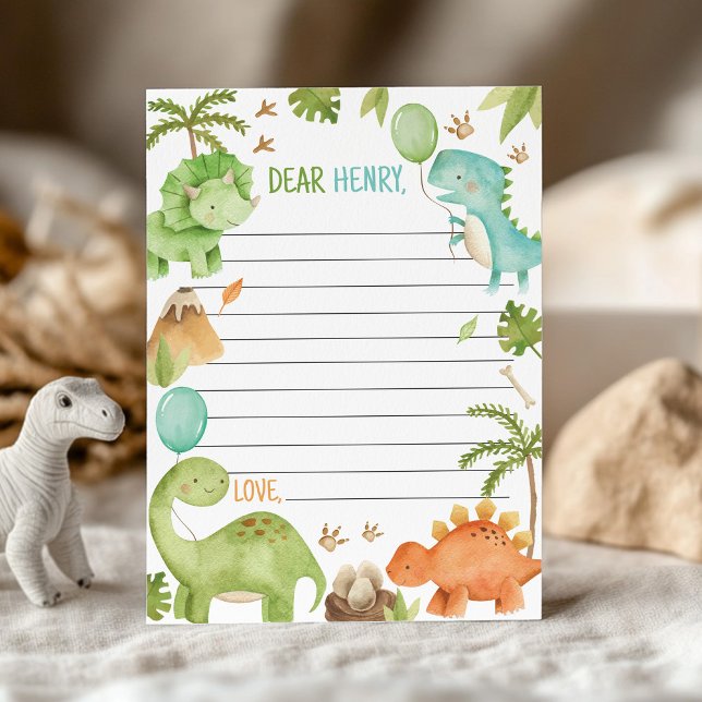 Tarjeta De Agradecimiento Cute  Boy Dinosaur Time Capsule Note Message Card (Subido por el creador)