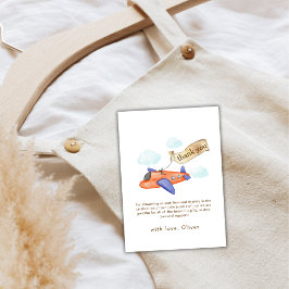 Tarjeta De Agradecimiento Cute Boy Minimal Aviator Airplane Baby Shower 