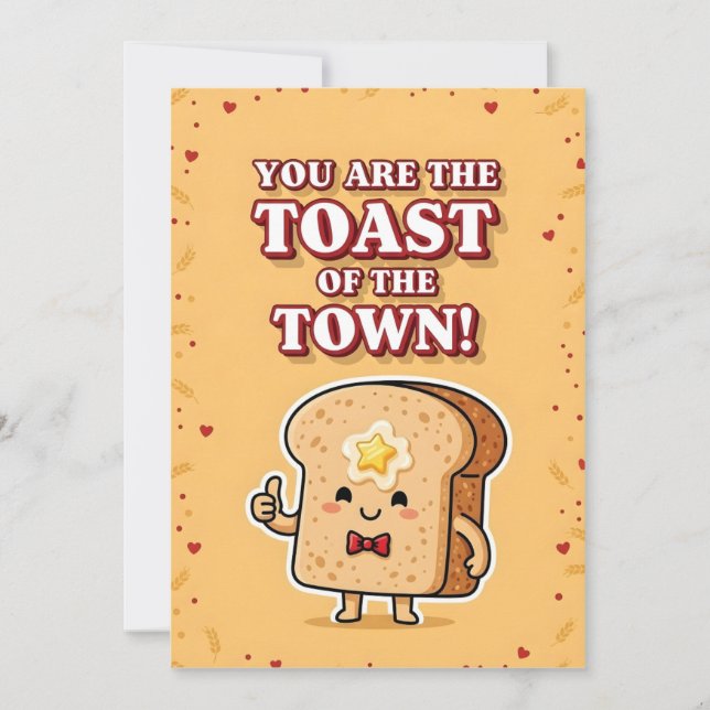 Tarjeta De Agradecimiento Cute Breakfast Pun You Are the Toast of the Town (Anverso)