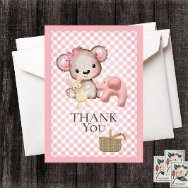 Tarjeta De Agradecimiento Cute Brown Teddy Bear Picnic Baby Shower Gracias