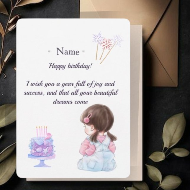 Tarjeta De Agradecimiento Cute Brunette Girl Personalized Birthday Card for  (Subido por el creador)
