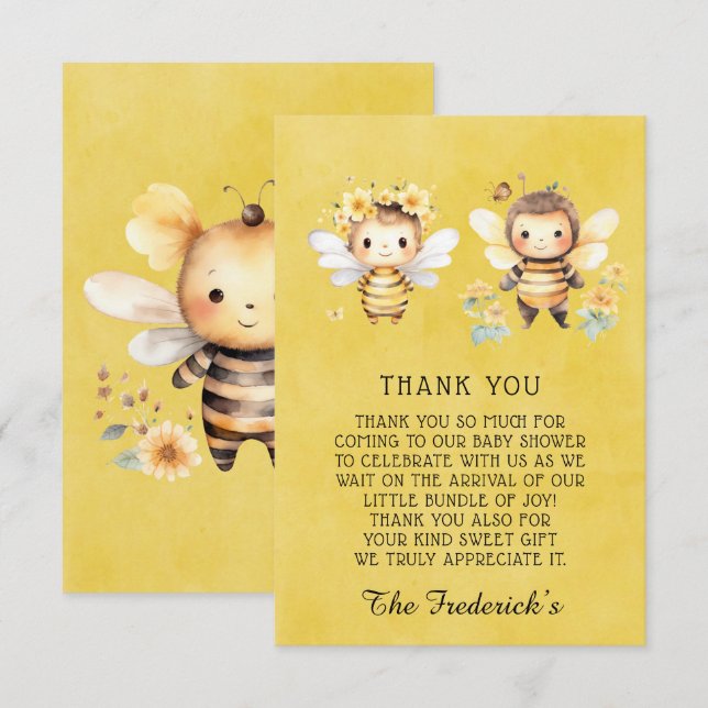 Tarjeta De Agradecimiento Cute Bumble Bee Baby Shower Gracias Cartas (Anverso / Reverso)