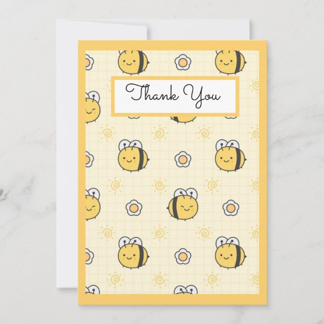 Tarjeta De Agradecimiento Cute Bumble Bee Boy Chica Baby Shower (Anverso)