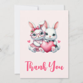 Tarjeta De Agradecimiento Cute Bunnies Sharing a Heart Party