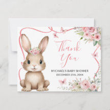 Cute Bunny Baby Shower Niña Floral Rosa