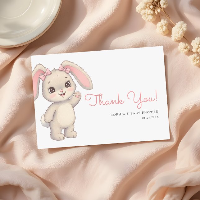 Tarjeta De Agradecimiento Cute Bunny Blush Pink Girl Baby Shower (Subido por el creador)